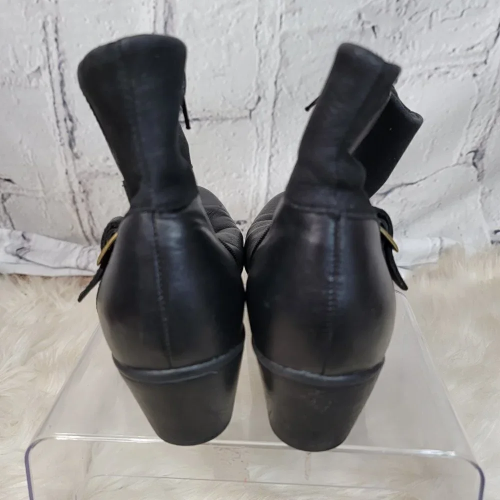 CLARKS Womens 9 Ingalls Dover‎ Leather Black Heeled Booties Comfort Ankle Boots